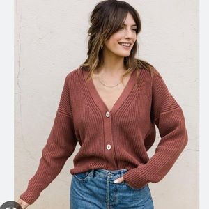 Tradlands Rust-Brown V-Neck Button Cardigan